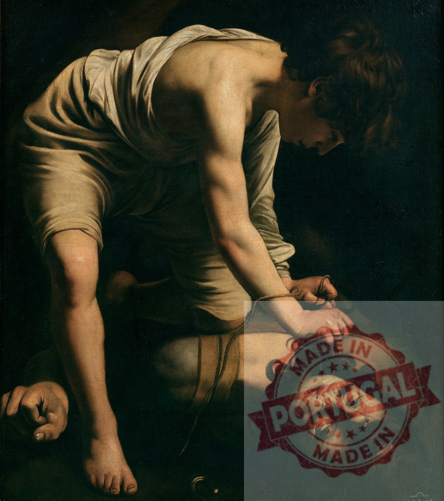 Art by Carravagio David holding the head of Goliath by Caravaggio | David triumphing over Goliath while holding his severed head in a baroque painting - Realisiert mit Pictrs.com