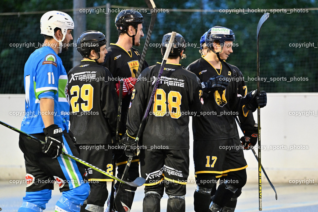 VAS Ballhockey Villach vs. ASKÖ Villach Ballhockey | Jubel VAS Ballhockey Mannschaft, #11 Heu Marco, #29 Wohlfahrt Philipp, #88 Groyer Fabian, #17 Hobitsch Samuel, VAS Ballhockey Villach vs. ASKÖ Villach Ballhockey, VAS Ballhockey Villach vs. ASKÖ Villach Ballhockey am 28.05.2025 in Villach (Alpen Arena ), Austria, (Photo by Bernd Stefan)