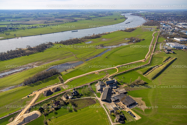 Emmerich240312973 | Luftbild, Deich zwischen Dornick und Dornicksche Ward Landschaftsschutzgebiet LSG und Emmerich-Palmersward Flugplatz Flughafen, Vrasselt, Emmerich am Rhein, Nordrhein-Westfalen, Deutschland