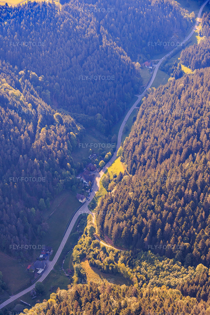 Luftbild: Talstraße am Reichenbach mit Heizmershof im Ortsteil Reichenbach in Hornberg im Bundesland Baden-Württemberg in Deutschland.Foto: IMG_156534.jpg vom 17.05.2026 durch Werner Riehm/FLY-FOTO.deAuflösung des Originals: 4000 x 6000 px