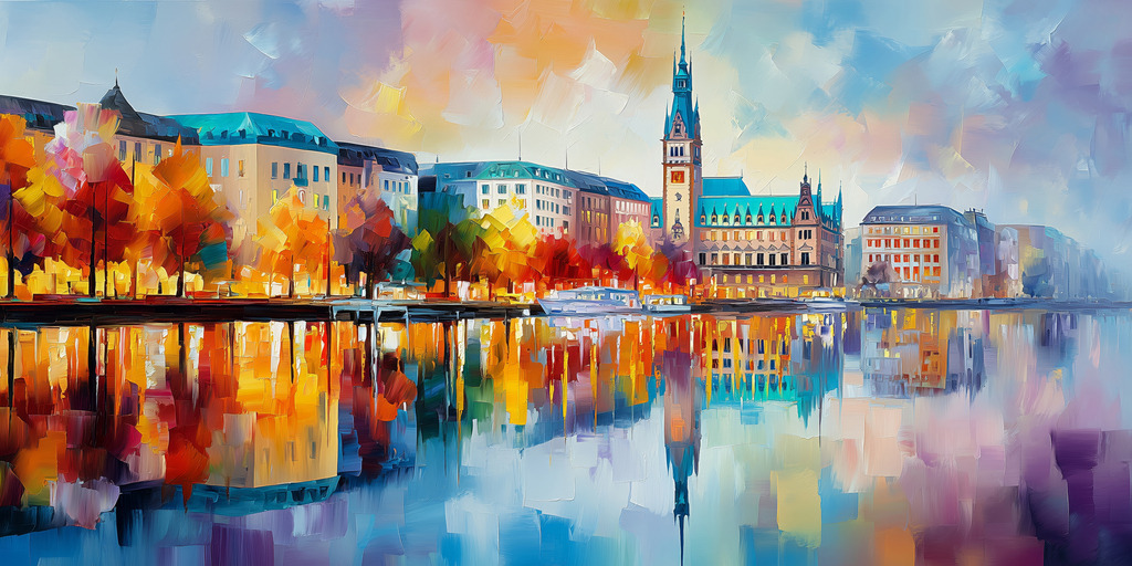10260210 - Binnenalster wie gemalt | Traumhaftes Hamburgmotiv im Stil eines Gemäldes.
