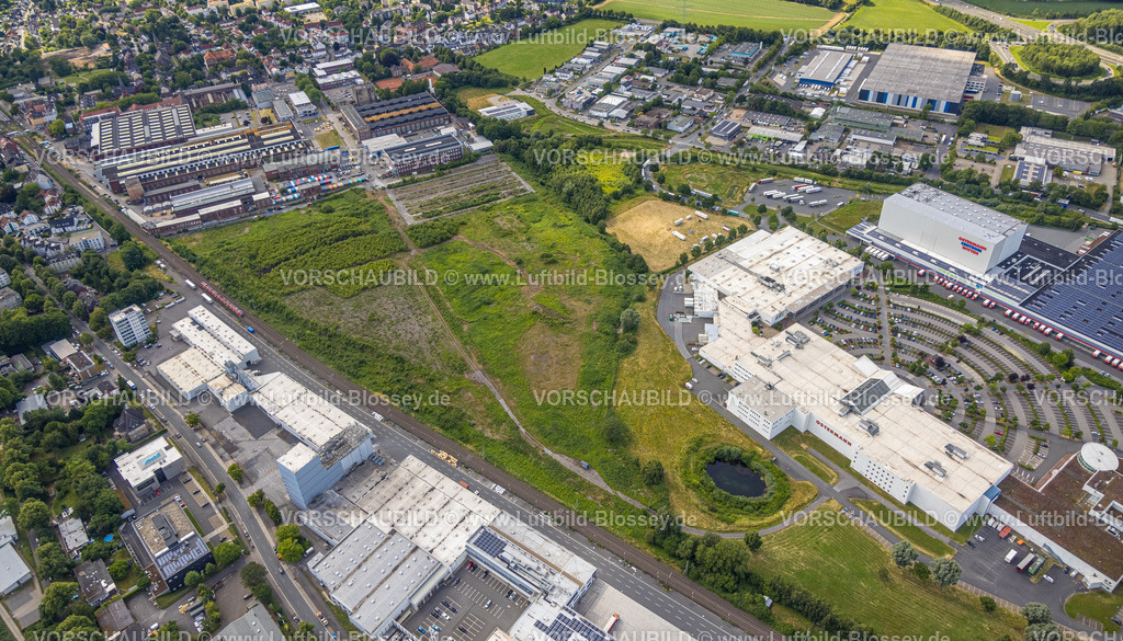 Witten230700854 | Luftbild, Industrie- und Technologiepark Annen, Ostermann Möbelhaus, Wiesengelände ehem. Panzerstrecke und Deponie, Rüdinghausen, Witten, Ruhrgebiet, Nordrhein-Westfalen, Deutschland