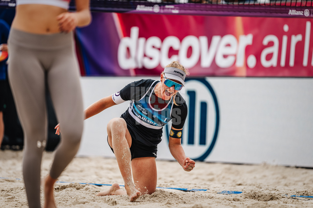 Beachvolleyball | Frauen | German Beach Tour 2024 | Tourstop Düsseldorf | 19.05.2024 | Melanie Paul freut sich und ballt die Faust