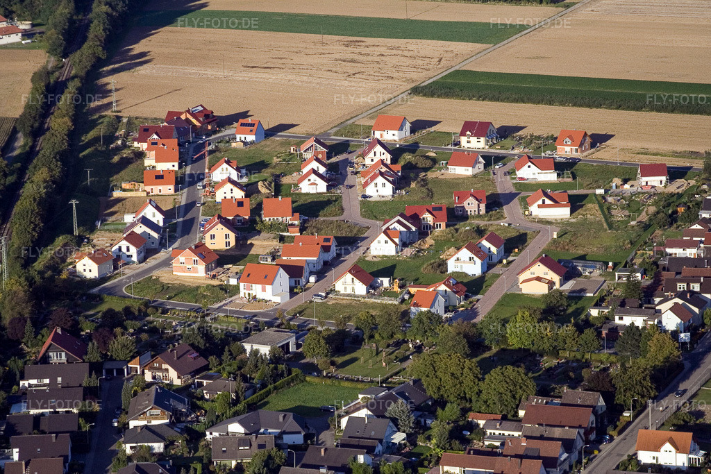 Luftbild: Neubaugebiet Landauer Weg im Ortsteil Schaidt in Wörth im Bundesland Rheinland-Pfalz in Deutschland. Foto: IMG_8063.jpg vom 13.09.2007 durch Werner Riehm/FLY-FOTO.de