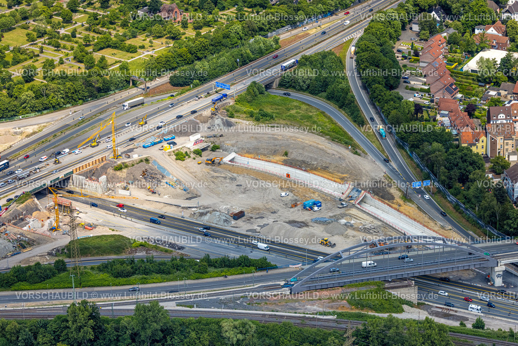 Herne250601997 | Luftbild, Großbaustelle Autobahnkreuz Herne mit Tunnelbau, Autobahn A43 und Autobahn A42, Baukau-West, Herne, Ruhrgebiet, Nordrhein-Westfalen, Deutschland