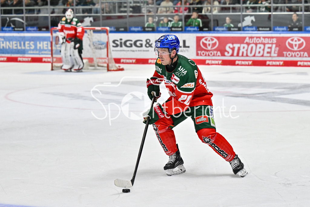 Augsburger Panther - Löwen Frankfurt | am Puck Cody KUNYK (Augsburger Panther #20) / Freiteller / Einzelfoto / DEL: Augsburger Panther - Löwen Frankfurt, Curt Frenzel Stadiom am 11.10.2024