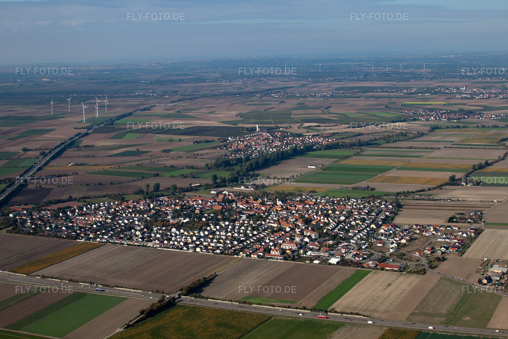 Luftbild: Dorfansicht in Beindersheim im Bundesland Rheinland-Pfalz in Deutschland. Foto: IMG_21902.jpg vom 09.10.2009 durch Werner Riehm/FLY-FOTO.de