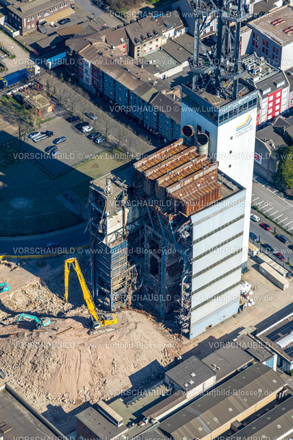 Duisburg250401949Parallelhafen | Luftbild, Neuenkamp Parallelhafen und Außenhafen, Stadtwerketurm Duisburg, Abrissarbeiten neben dem Turm, Hochfeld, Duisburg, Ruhrgebiet, Nordrhein-Westfalen, Deutschland