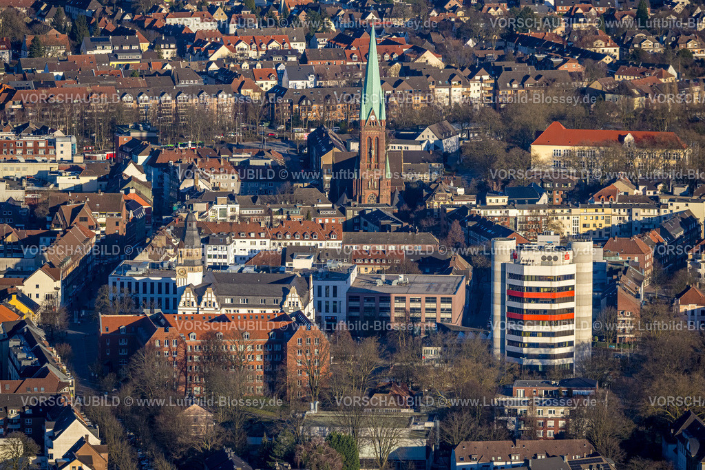 Gladbeck240108020 | Luftbild, kath. St. Lamberti KIrche, Altes Rathaus Stadt Gladbeck, Willy-Brandt-Platz, Neues Rathaus und Sparkasse Hochhaus, Gladbeck, Ruhrgebiet, Nordrhein-Westfalen, Deutschland