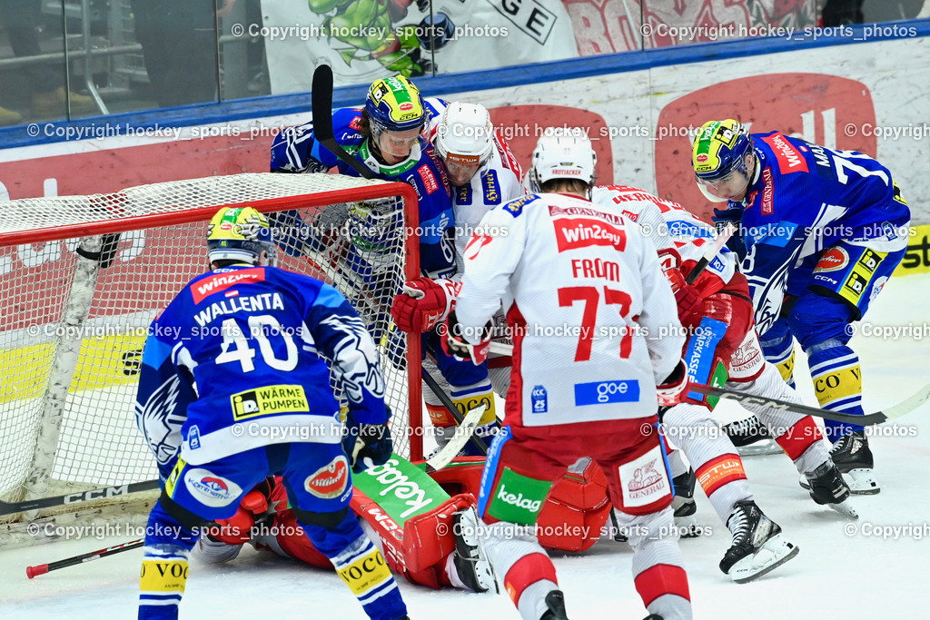 EC IDM WÄRMEPUMPEN VSV vs. EC KAC | #40 WALLENTA Elias EC VSV, #32 Dahm Sebastian EC KAC, #77 From Mathias EC KAC, #81 RICHTER Marco EC VSV, #78 MAXA Felix EC VSV, EC IDM WÄRMEPUMPEN VSV vs. EC KAC, EC IDM WÄRMEPUMPEN VSV vs. EC KAC am 02.02.2025 in Villach (Stadthalle Villach), Austria, (Photo by Bernd Stefan)