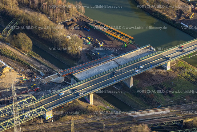 Herne240103959 | Luftbild, Bauarbeiten an der Emschertalbrücke Autobahnbrücke A43 über den Fluss Emscher und Rhein-Herne-Kanal, Baukau, Herne, Ruhrgebiet, Nordrhein-Westfalen, Deutschland