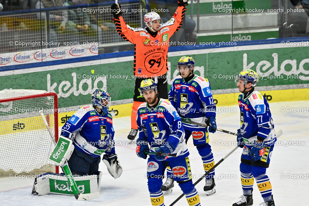 EC IDM WÄRMEPUMPEN VSV vs. MOSER MEDICAL GRAZ99ERS | Jubel #52 Paul Huber Graz 99ers, #35 Joe Cannata EC VSV, #8 Maximilian Rebernig EC VSV, #12 Brett Budgell EC VSV, #77 Philipp Lindner EC VSV, EC IDM WÄRMEPUMPEN VSV vs. MOSER MEDICAL GRAZ99ERS, EC IDM WÄRMEPUMPEN VSV vs. MOSER MEDICAL GRAZ99ERS am 17.03.2026 in Villach (Stadthalle Villach), Austria, (Photo by Bernd Stefan)