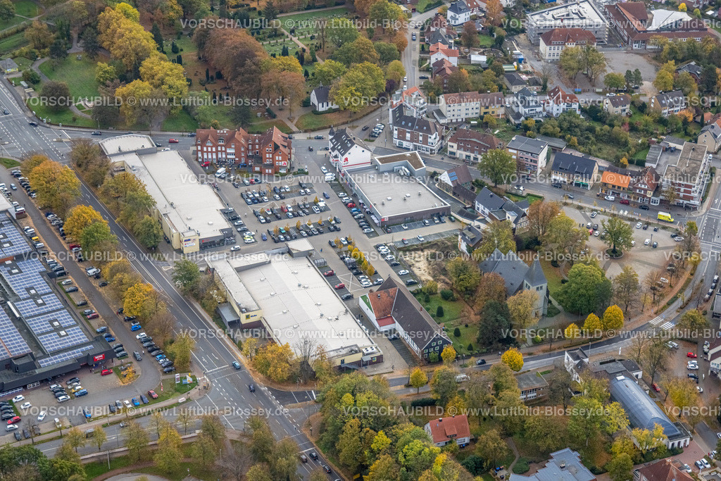 Hamm221012163 | Luftbild, Einkaufszentrum mit Aldi, DM Markt und Edeka Supermarkt, Evang. St.-Victor-Kirche, Herringen, Hamm, Ruhrgebiet, Nordrhein-Westfalen, Deutschland