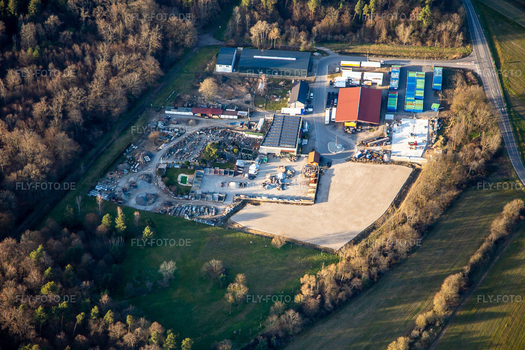 Luftbild: LAGERIS Karlsruhe und Palatinum Landschafts- und Gartendesign in Hagenbach im Bundesland Rheinland-Pfalz in Deutschland. Foto: IMG_136048.jpg vom 21.02.2023 durch Werner Riehm/FLY-FOTO.de