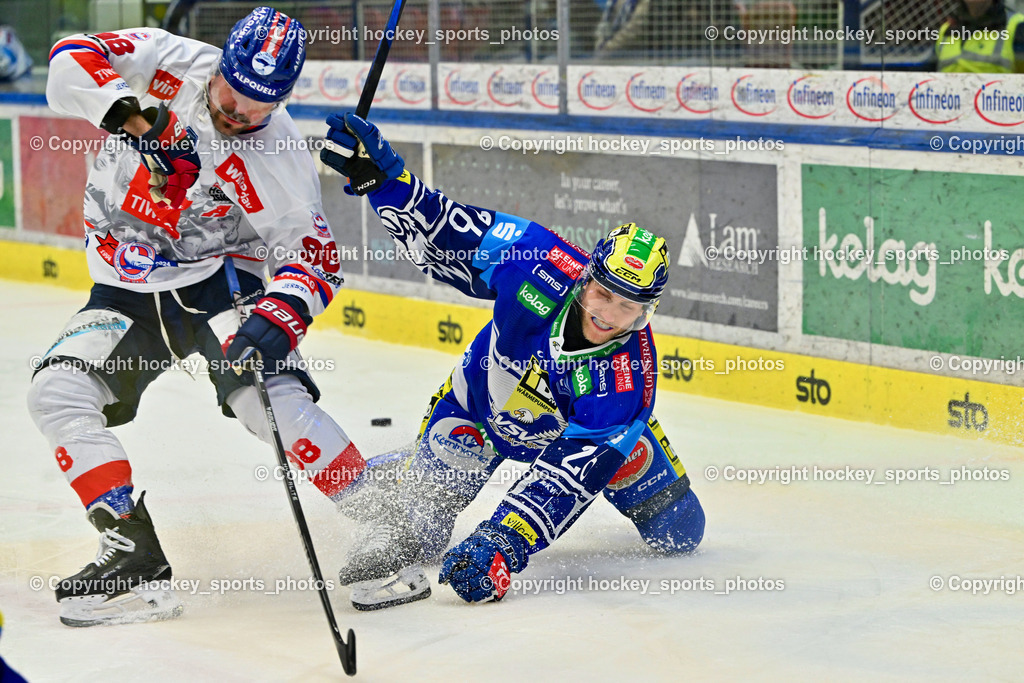 EC IDM Wärmepumpen VSV vs. HC Tiwag Innsbruck-Die Haie | #98 Lattner Jan HC Innsbruck, #26 VAN NES Guus EC VSV, EC IDM Wärmepumpen VSV vs. HC Tiwag Innsbruck-Die Haie, EC IDM Wärmepumpen VSV vs. HC Tiwag Innsbruck Die Haie am 13.12.2024 in Villach (Stadthalle Villach), Austria, (Photo by Bernd Stefan)