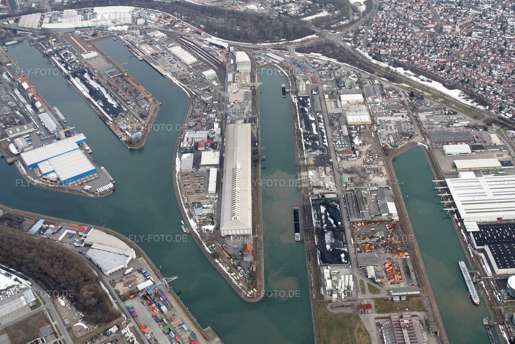 Luftbild: Halle der Jerich Germany Karlsruhe im Rheinhafen im Ortsteil Mühlburg in Karlsruhe im Bundesland Baden-Württemberg in Deutschland. Foto: IMG_16972.jpg vom 15.02.2009 durch Werner Riehm/FLY-FOTO.deGlobal Logistics Company - Jerich International