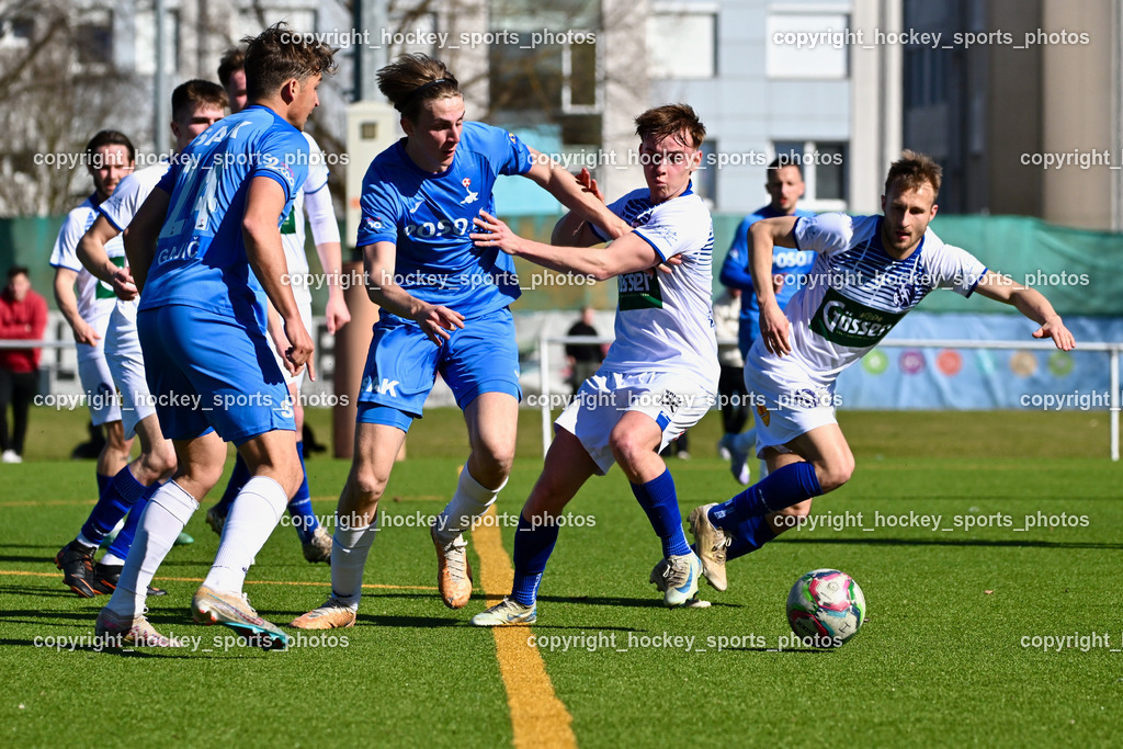 SAK vs. Dellach Gail | #24 Luka Gajic SAK, #5 Jakob Geister SAK, #76 Fabio Revelant Dellach Gail, #7 Benedikt Kaltenhofer Dellach Gail, SAK vs. Dellach Gail, SAK vs. Dellach Gail am 22.03.2025 in Klagenfurt (Sportpark Welzenegg), Austria, (Photo by Bernd Stefan)