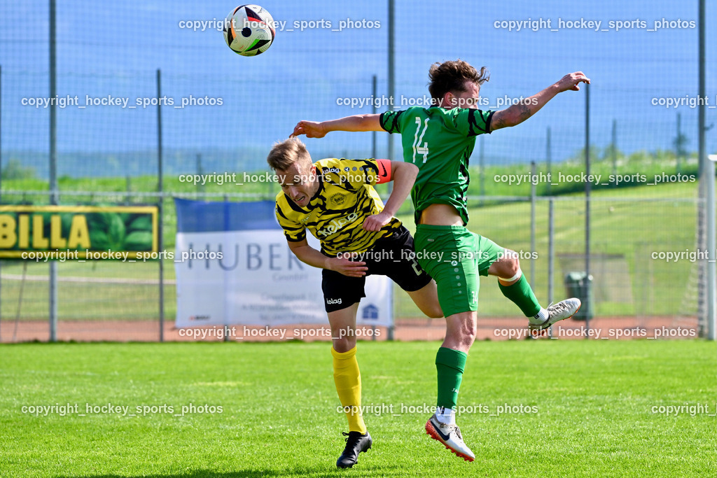 SC Landskron vs. FC Faakersee | #23 Roman Adunka FC Faakersee, #14 Daniel Arneitz SC Landskron, SC Landskron vs. FC Faakersee, SC Landskron vs. FC Faakersee am 27.04.2025 in Villach (Sportanlage Landskron), Austria, (Photo by Bernd Stefan)
