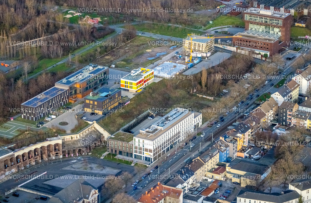 Bochum230102021 | Luftbild, Alleestraße am Westpark, Kultur Ruhr GmbH Gebäude, Colosseum historische Sehenswürdigkeit, GHOTEL hotel & living, Jahrhunderthaus, Kruppwerke, Bochum, Ruhrgebiet, Nordrhein-Westfalen, Deutschland