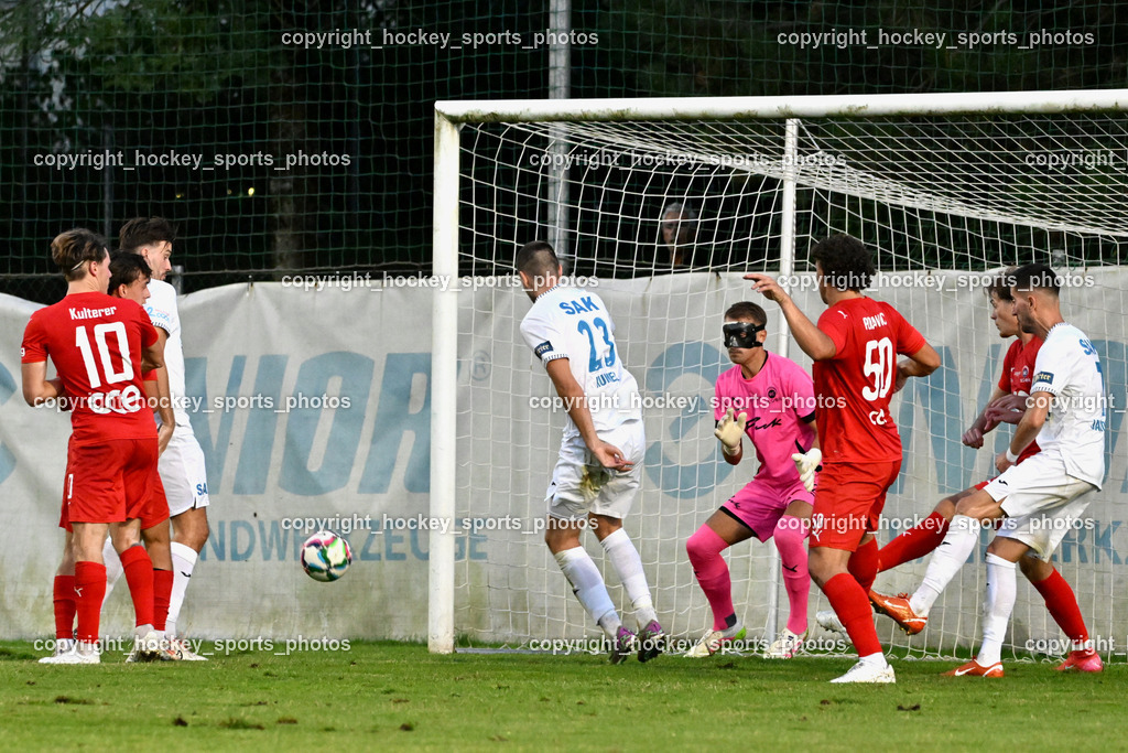 SAK vs. SC St. Veit | #91 Raphael Kulterer SC St. Veit, #23 Zan Kumer SAK, #21 Alexander Martin Bodner SC St. Veit, #50 Davor Ponjavic SC St. Veit, #7 Hrvoje Jakovljevic SAK, SAK vs. SC St. Veit, SAK vs. SC St. Veit am 19.09.2025 in Klagenfurt (Sportpark Welzenegg), Austria, (Photo by Bernd Stefan)