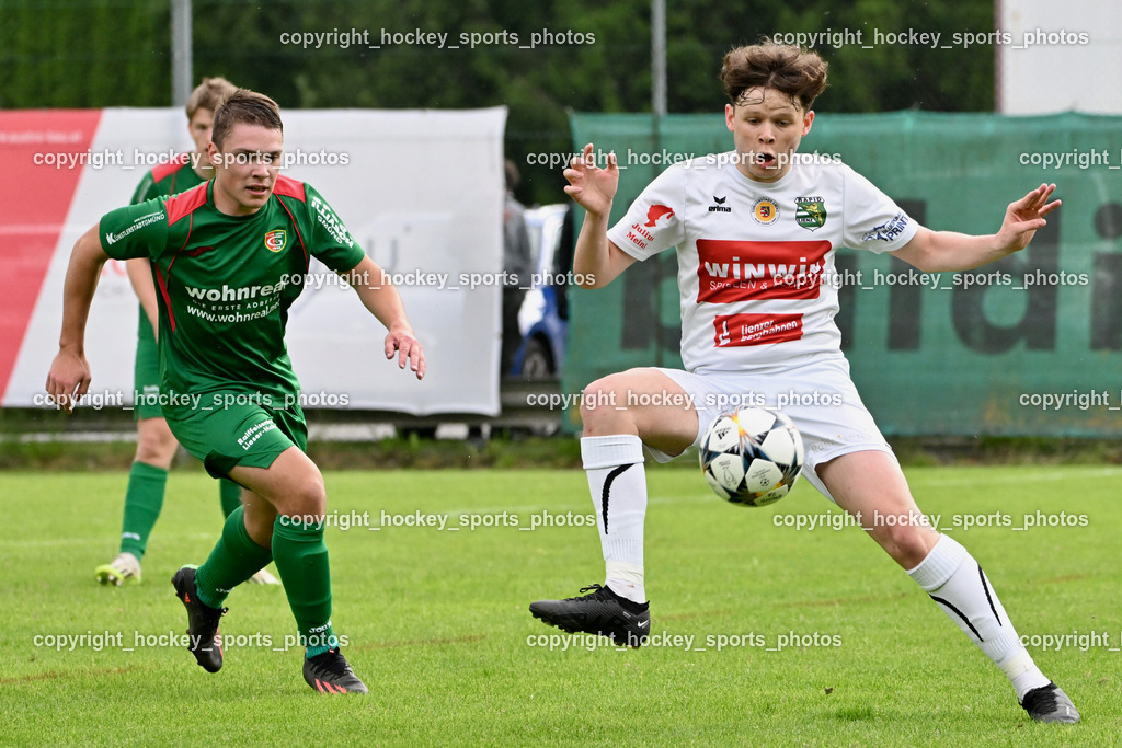 FC ASKÖ Gmünd vs. Rapid Lienz  | #14 Stephan Gigler Stranner ASKÖ Gmünd, #18 Oliver Gomig Rapid Lienz, FC ASKÖ Gmünd vs. Rapid Lienz , FC ASKÖ Gmünd vs. Rapid Lienz  am 02.06.2024 in Gmünd (Sportplatz Gmünd), Austria, (Photo by Bernd Stefan)