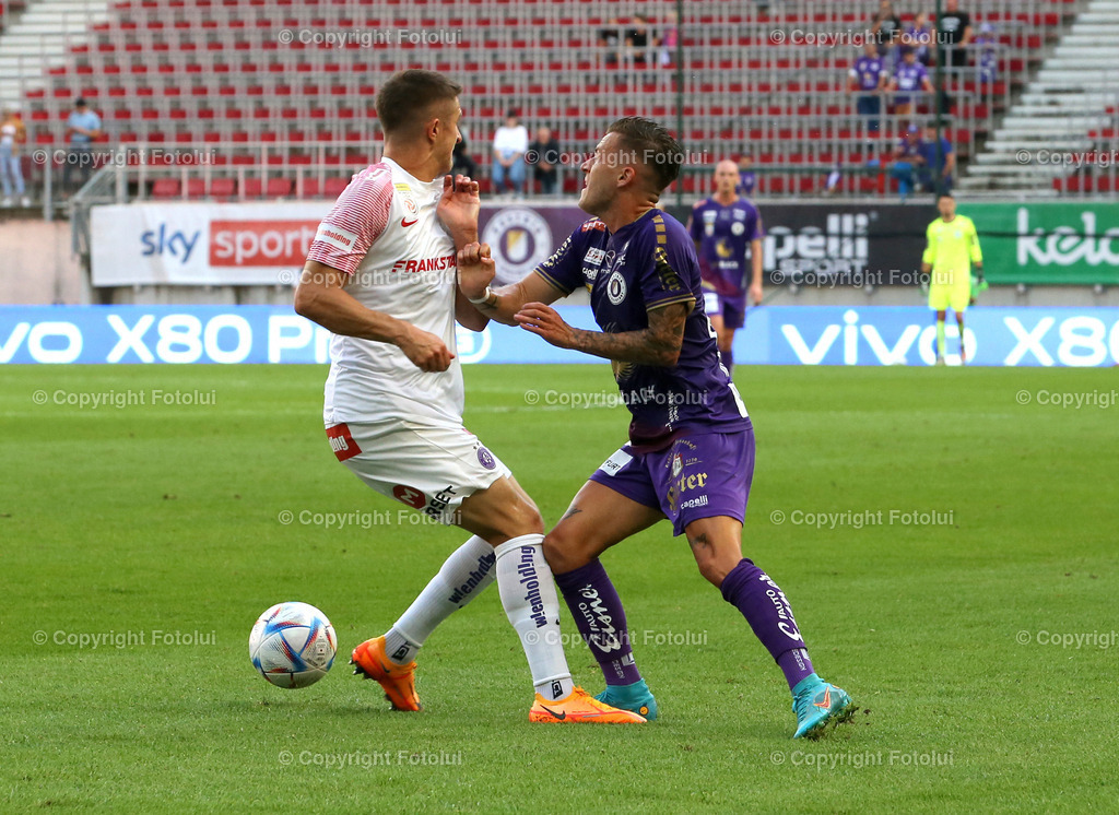 A_LUI_280822_04 | SPORT,FUSSBALL,ADMIRAL BUNDESLIGA AUSTRIA KLAGENFURT-AUSTRIA WIEN  28.08.2022 IM BILD: REINHOLD RANFTL (WIEN) UND FLORIAN RIEDER (KLAGENFURT) FOTO: FOTOLUI/MARIO WIMMER
