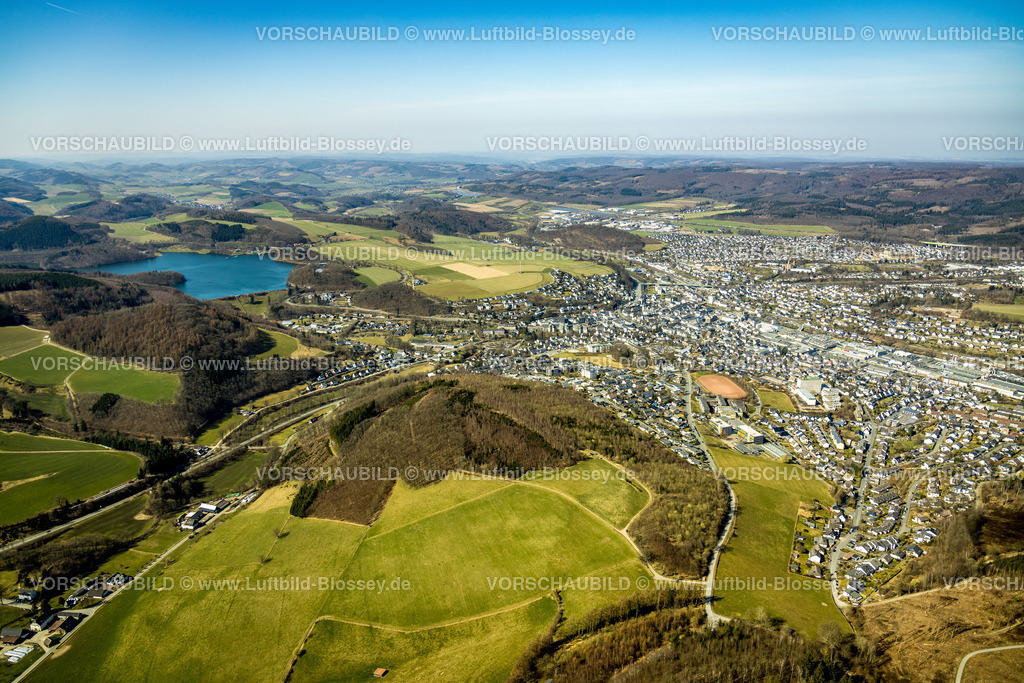 Meschede220302677 | Luftbild, Ortsansicht Meschede-Süd und Hennetalsperre, Meschede-Stadt, Meschede, Sauerland, Nordrhein-Westfalen, Deutschland