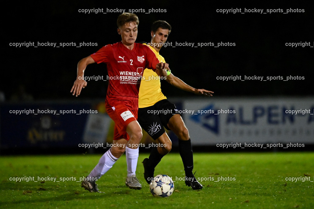 FC KAC 1909 vs. FC Nussdorf Debant | #2 Tim Tassotti FC KAC, #7 Aleksandar Simic FC Nussdorf Debant, FC KAC 1909 vs. FC Nussdorf Debant, FC KAC 1909 vs. FC Nussdorf Debant am 19.09.2025 in Klagenfurt (Sportplatz KAC), Austria, (Photo by Bernd Stefan)