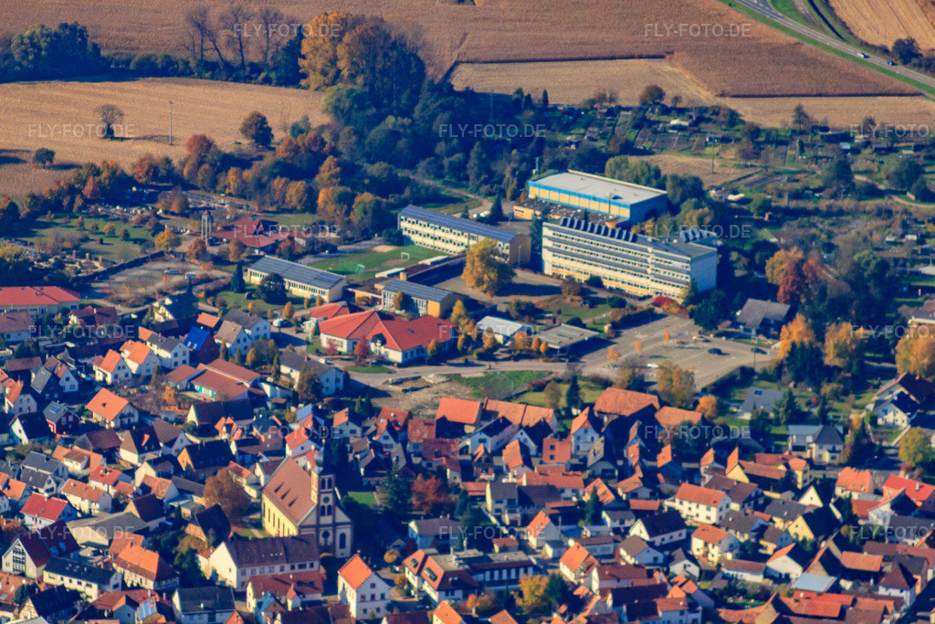 Luftbild: Grundschule Hainbuchenschule Hagenbach in Hagenbach im Bundesland Rheinland-Pfalz in Deutschland. Foto: IMG_35247.jpg vom 31.10.2010 durch Werner Riehm/FLY-FOTO.deHainbuchenschule Hagenbach - Hainbuchenschule Hagenbach
