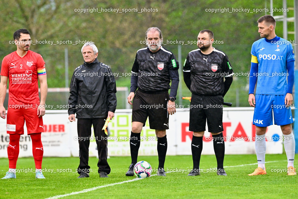 SAK vs. KAC 1909 | #2 David Gräfischer KAC, Karl Stark Referee, Gerhard Lukas Meschnark Referee, Markus Fischer Referee, #22 Leo Ejup SAK, SAK vs. KAC 1909, SAK vs. KAC 1909 am 17.04.2025 in Klagenfurt (Sportpark Welzenegg), Austria, (Photo by Bernd Stefan)