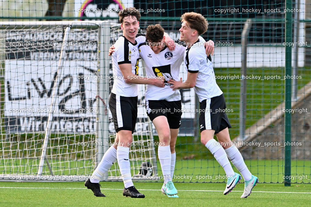 SV Spittal vs. VST Völkermarkt 5.4.2024 | Jubel SV Spittal, #9 Samuel Müllmann SV Spittal, #3 Killian Brandner SV Spittal, #10 Adrian Steurer SV Spittal, SV Spittal vs. VST Völkermarkt 5.4.2024, SV Spittal vs. VST Völkermarkt am 05.04.2024 in Spittal an der Drau (Goldeck Stadion), Austria, (Photo by Bernd Stefan)