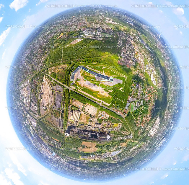 Bottrop230520090AlpinCenter | Luftbild, alpincenter Skihalle, Halde Beckstraße mit Tetraeder, Erdkugel, Fisheye Aufnahme, Fischaugen Aufnahme, 360 Grad Aufnahme, Welheim, Bottrop, Ruhrgebiet, Nordrhein-Westfalen, Deutschland