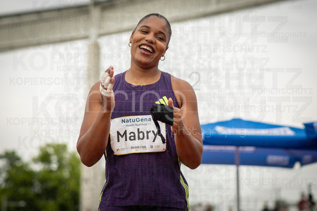 Golden Oval; Dresden, 31.05.2026 | DRESDEN , GERMANY - MAY 31:  Yemisi Mabry (GER / Germany) reacts after the women’s shot put during the Golden Oval Continental Tour Silver meeting on May 31, 2026 at Heinz-Steyer-Stadion in Dresden, Saxony, Germany.