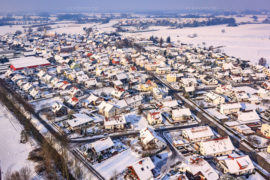Luftbild: Am Otterbach im Winter bei Schnee in Neupotz im Bundesland Rheinland-Pfalz in Deutschland. Foto: IMG_24009.jpg vom 27.01.2010 durch Werner Riehm/FLY-FOTO.de