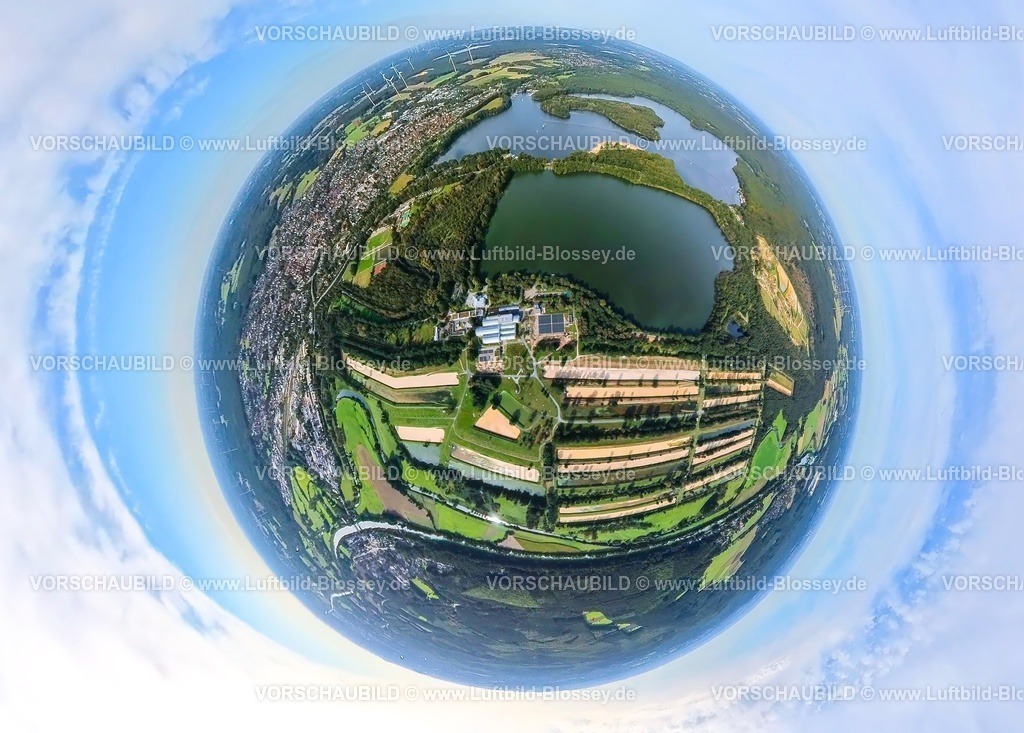 Haltern230990248HalternerStausee | Luftbild, Wasserwerk Haltern am Halterner See, Erdkugel, Fisheye Aufnahme, Fischaugen Aufnahme, 360 Grad Aufnahme, tiny world, Haltern-Stadt, Haltern am See, Ruhrgebiet, Münsterland, Nordrhein-Westfalen, Deutschland