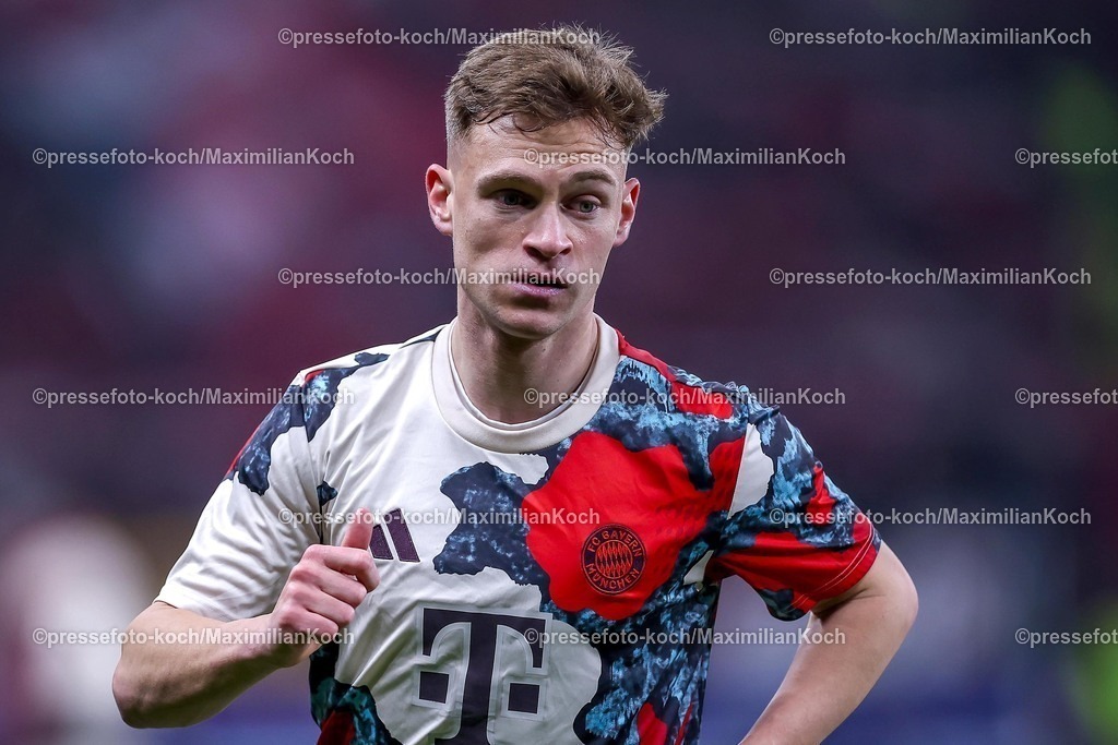 UCL11032502183 | 11.03.2025, Fußball, UEFA Champions League, Bayer 04 Leverkusen - FC Bayern München, Achtelfinale Rückspiel, BayArena, Saison 2024 2025: Joshua Kimmich (FC Bayern #6)DFB regulations prohibit any use of photographs as image sequences and or quasi-video.