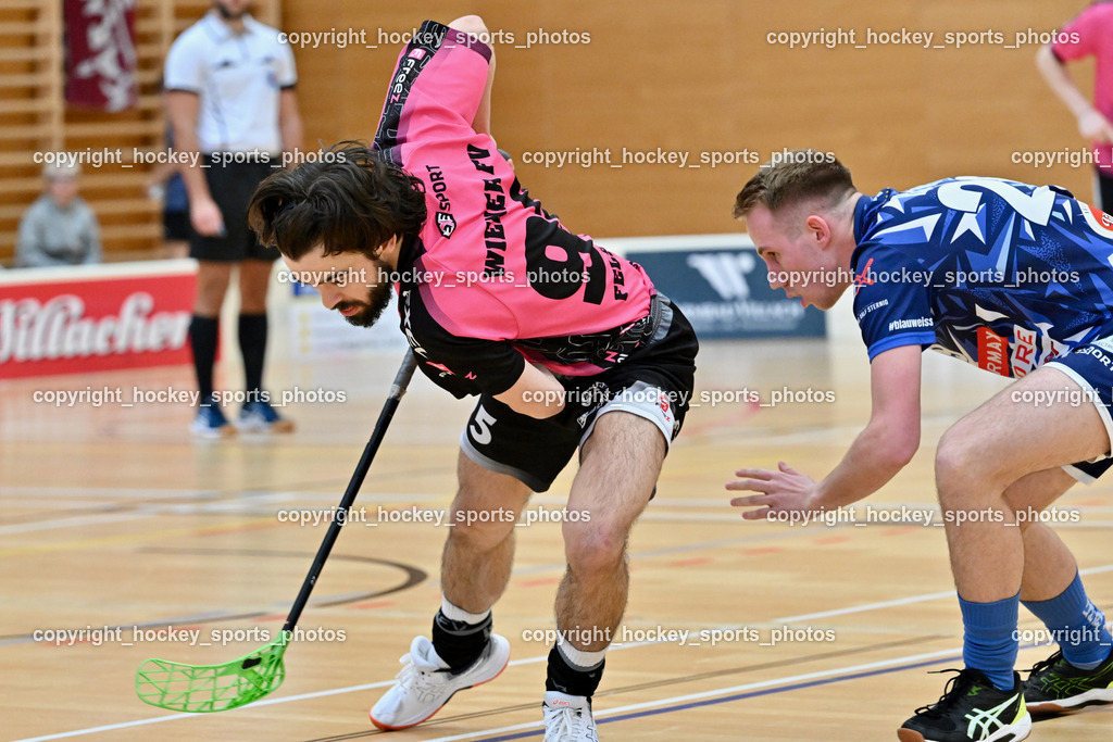 VSV Unihockey vs. Wiener Floorball Verein | #95 FELSBERGER Niklas Wiener Floorballverein, #29 Anze Brajic VSV Unihockey, VSV Unihockey vs. Wiener Floorball Verein, VSV Unihockey vs. Wiener Floorball Verein am 18.05.2025 in Villach (Ballspielhalle St. Martin), Austria, (Photo by Bernd Stefan)