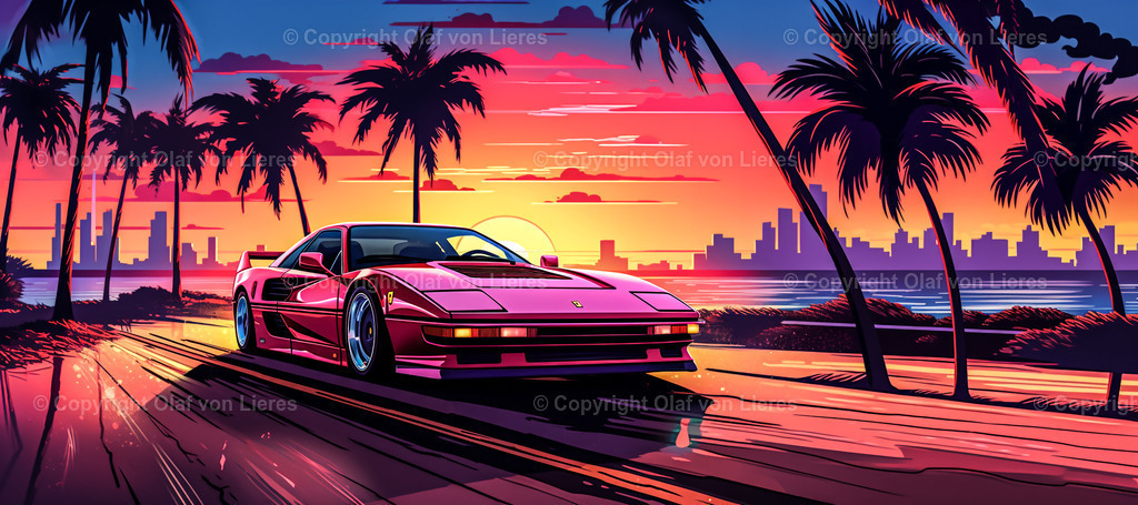 Miami Beach farbenfroh | bunter Sportwagen im 80 Jahre Style