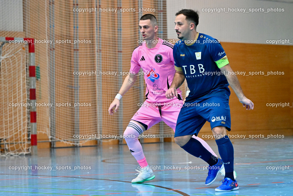 Carinthia Flamengo Futsal Club vs. Futsal Klagenfurt | #24 Zoran Vukovic Carinthia Flamengo, #15 Vahid Muharemovic Futsal Klagenfurt, Carinthia Flamengo Futsal Club vs. Futsal Klagenfurt, Carinthia Flamengo Futsal Club vs. Futsal Klagenfurt am 01.12.2024 in Klagenfurt (Ballspielhalle Viktring), Austria, (Photo by Bernd Stefan)