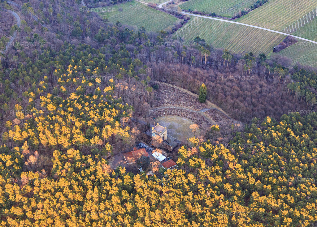 Luftbild: Sieges- und Friedensdenkmal im Winter in Edenkoben im Bundesland Rheinland-Pfalz in Deutschland. Foto: IMG_105157.jpg vom 24.03.2018 durch Werner Riehm/FLY-FOTO.deWaldgaststätte Friedensdenkmal Edenkoben