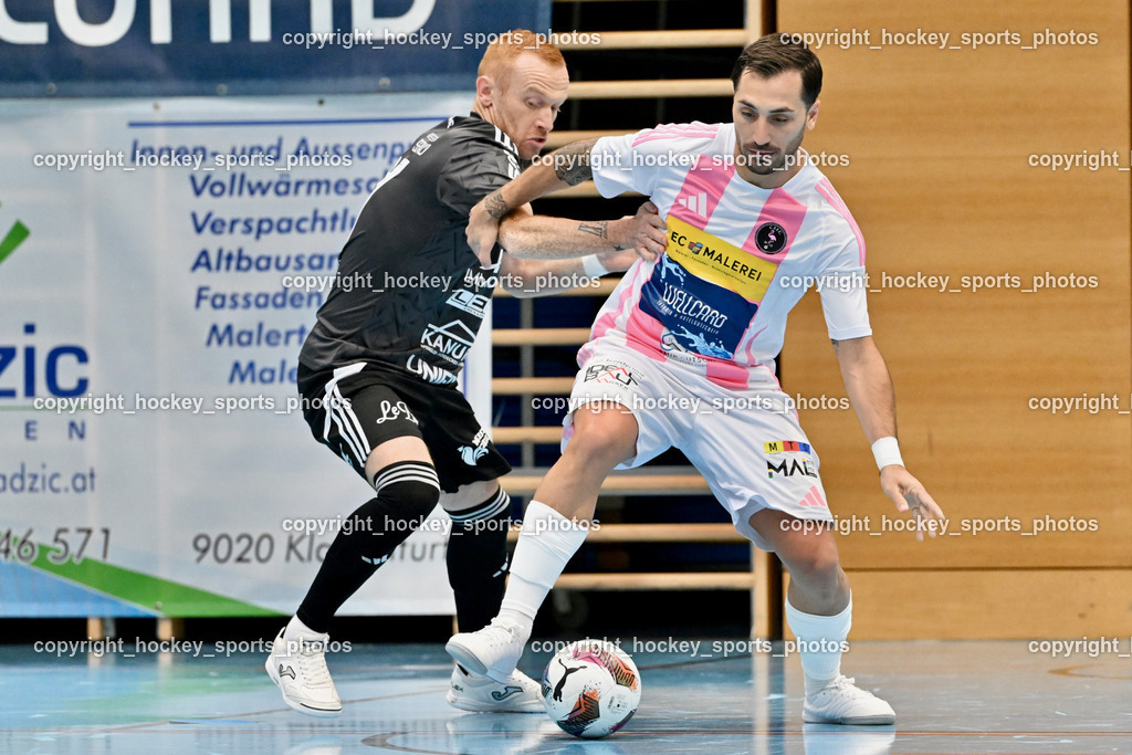 Carinthia Flamengo Futsal Club vs. FC Ljuti Krajisnici | #27 Adnan Hodzic FC Ljuti Krajisnici, #70 Yosifov Svetlozar Angelov Carinthia Flamengo, Carinthia Flamengo Futsal Club vs. FC Ljuti Krajisnici, Carinthia Flamengo Fusal Club vs. FC Ljuti Krajisnici am 12.10.2025 in Klagenfurt (Ballspielhalle Viktring), Austria, (Photo by Bernd Stefan)