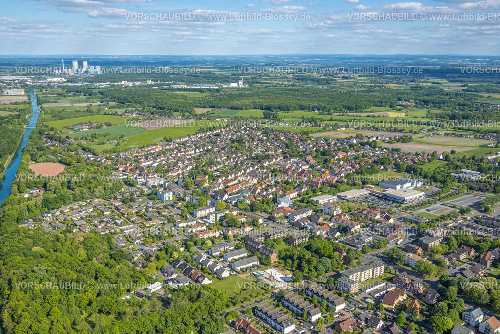 Hamm250500880 | Luftbild, Wohngebiet Ortsansicht Uentrop, Baustelle an der Ostwennemarstraße Ecke Alter Uentroper Weg, hinten das RWE Kraftwerk Westfalen, Uentrop, Hamm, Ruhrgebiet, Nordrhein-Westfalen, Deutschland