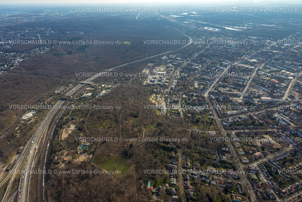 Duisburg240304152 | Luftbild, Zoo Duisburg mit Stadtwald an der BAB Autobahn A3, Wohngebiet Ortsteil Neudorf, Duissern, Duisburg, Ruhrgebiet, Nordrhein-Westfalen, Deutschland, Duisburg-S
