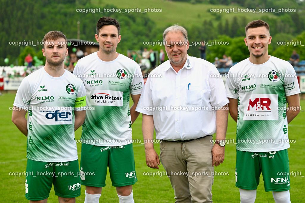SV Feldkirchen vs. ATSV Wolfsberg 26.5.2023 | #27 Michael Groinig, #26 Andreas Tiffner, Bürgermeister Feldkirchen Martin Treffner, Mirel Mujkic