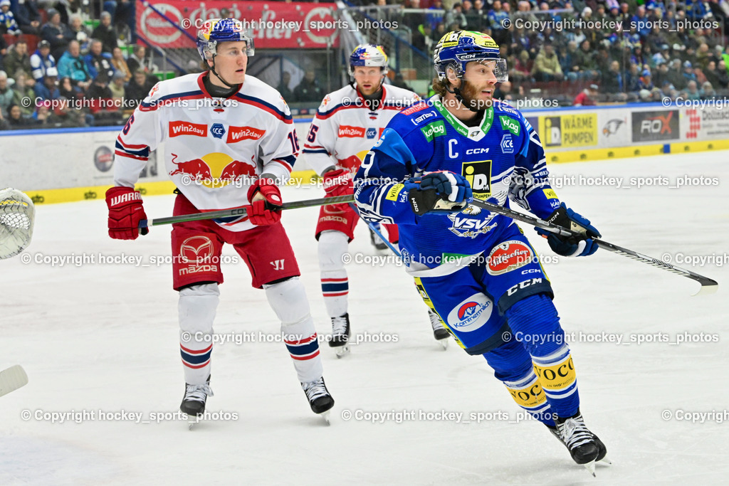 EC IDM WÄRMEPUMPEN VSV vs. EC Red Bull Salzburg | #9 RAUCHENWALD Alexander EC VSV, #16 Auer Luca EC Redbull Salzburg, EC IDM WÄRMEPUMPEN VSV vs. EC Red Bull Salzburg, EC IDM WÄRMEPUMPEN VSV vs. EC Red Bull Salzburg am 17.01.2025 in Villach (Stadthalle Villach), Austria, (Photo by Bernd Stefan)