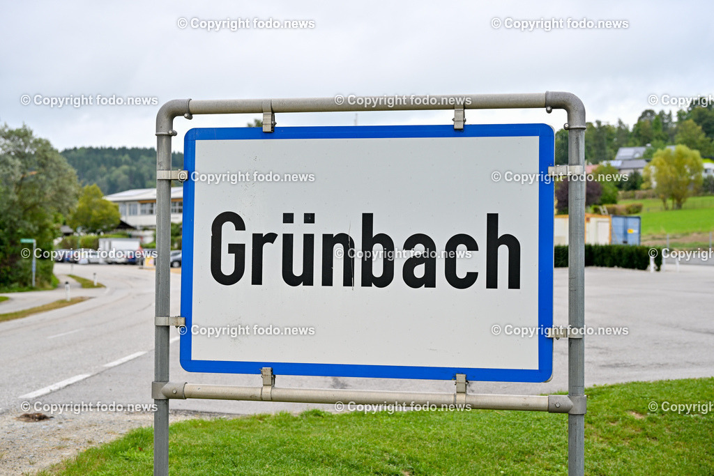 Gruenbach bei Freistadt_ Erbhof_ 19.09.2023-1 | 19.09.2023, Gruenbach bei Freistadt, AUT, Erbhof, im Bild Ortstafel, Ortsschild, Ortsanfang, Gruenbach, Grünbach