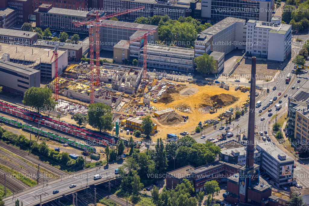 Essen230703002 | Luftbild, Baustelle neues Literatur Quartier für Büros und Wohnungen zwischen der Sachsenstraße und Bert-Brecht-Straße, Südviertel, Essen, Ruhrgebiet, Nordrhein-Westfalen, Deutschland