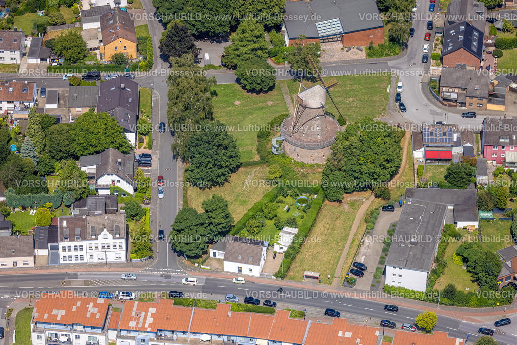 Duisburg250705100West | Luftbild, Bergheimer Mühle, Holländerwindmühle und Sehenswürdigkeit, Bergheim, Duisburg, Ruhrgebiet, Nordrhein-Westfalen, Deutschland
