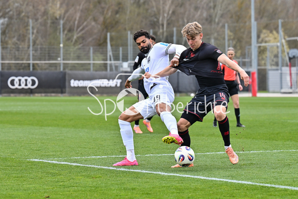 FC Ingolstadt - SSV Ulm 1846 Fussball  | INGOLSTADT, GERMANY - 25. MAERZ: im Duell Andre BECKER (SSV Ulm 49) und Max PLATH (FC Ingolstadt 14) während dem Testspiel zwischen dem FC Ingolstadt und dem SSV Ulm 1846 Fussball auf Platz 4 am Audi Sportpark