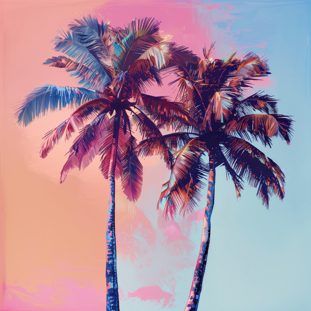 2406008 - Palmen | Zwei Palmen im Stil einer Vintage-Foto-Illustration.